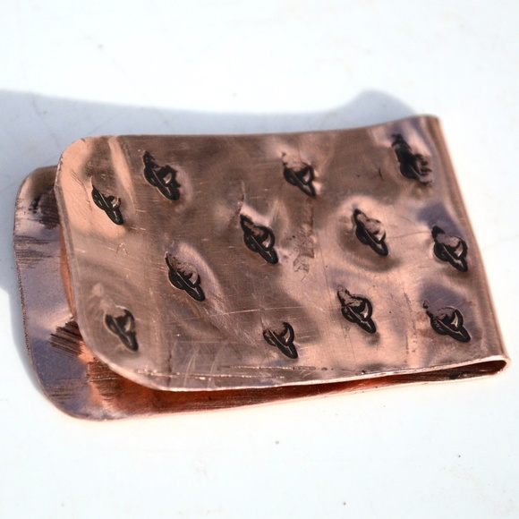 Solid Copper Money Clip Saturn Handmade Rustic Men Planet Gift Usher Father Dad - Picture 5 of 11